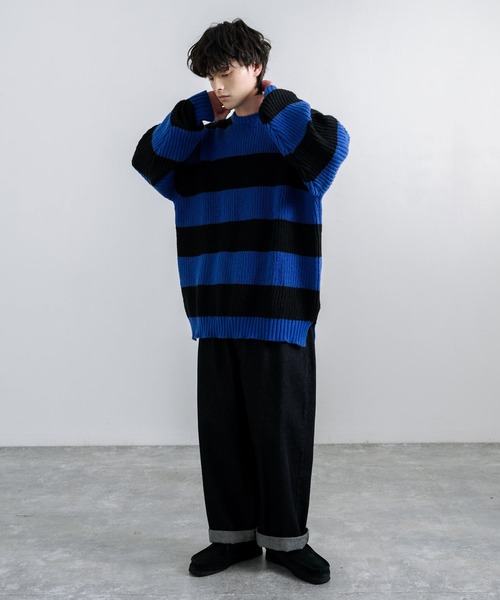 Rocky Monroe(ロッキーモンロー)の「オーバーサイズサイドスリット入りボーダークルーネックニット(ニット/セーター・メンズ・チャコール/ロイヤルブルー/レッド/オフホワイト・L/M)」の16枚目の写真