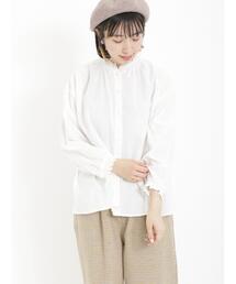 Samansa Mos2 | 襟刺繍シャーリング前開きブラウス(シャツ/ブラウス)