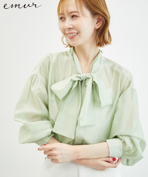 ROPE' PICNIC（ロペピクニック）の「【emur/エミュール】シアーボウタイブラウス（シャツ/ブラウス・レディース・ブラック/ライトグリーン/キナリ・38）」の3枚目の写真