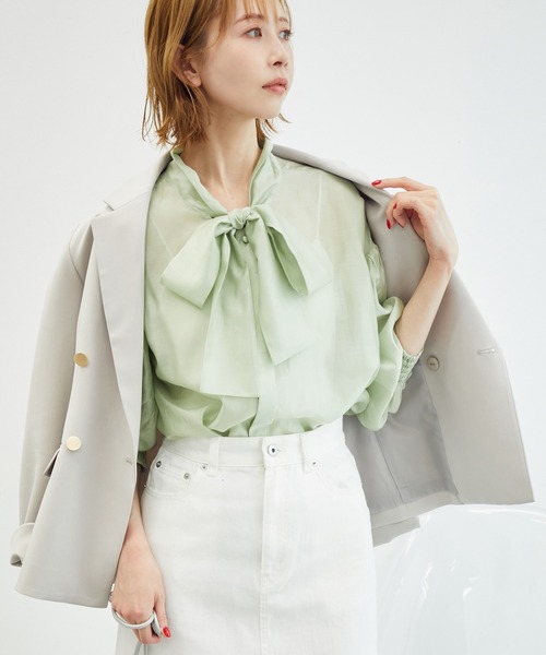 ROPE' PICNIC（ロペピクニック）の「【emur/エミュール】シアーボウタイブラウス（シャツ/ブラウス・レディース・ブラック/ライトグリーン/キナリ・38）」の13枚目の写真