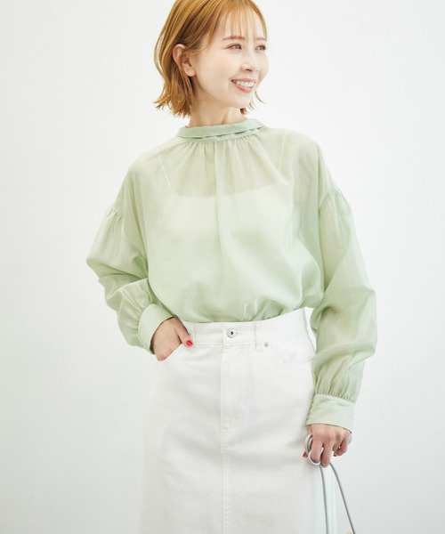 ROPE' PICNIC（ロペピクニック）の「【emur/エミュール】シアーボウタイブラウス（シャツ/ブラウス・レディース・ブラック/ライトグリーン/キナリ・38）」の6枚目の写真