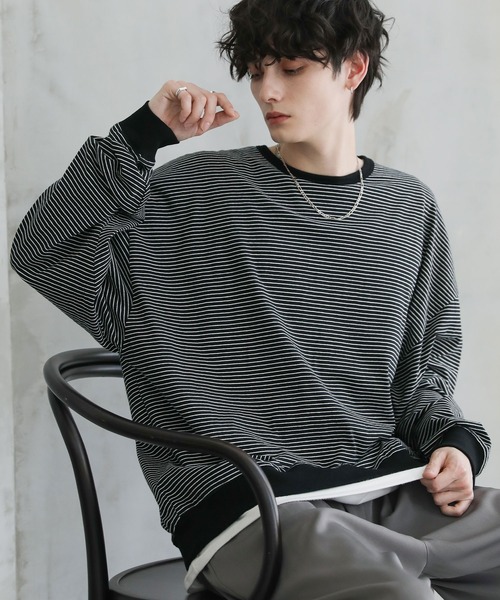 ASTRONOMY（アストロノミー）の「ドルマンスリーブポンチクルーネックプルオーバー（Tシャツ/カットソー・メンズ・チャコール/グレー/ホワイト×ブラック/ブラック/ホワイト/ブラック×ホワイト・S/M/L）」の4枚目の写真