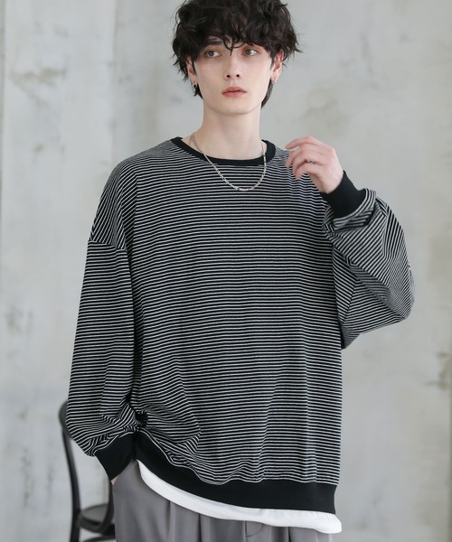 ASTRONOMY（アストロノミー）の「ドルマンスリーブポンチクルーネックプルオーバー（Tシャツ/カットソー・メンズ・チャコール/グレー/ホワイト×ブラック/ブラック/ホワイト/ブラック×ホワイト・S/M/L）」の15枚目の写真