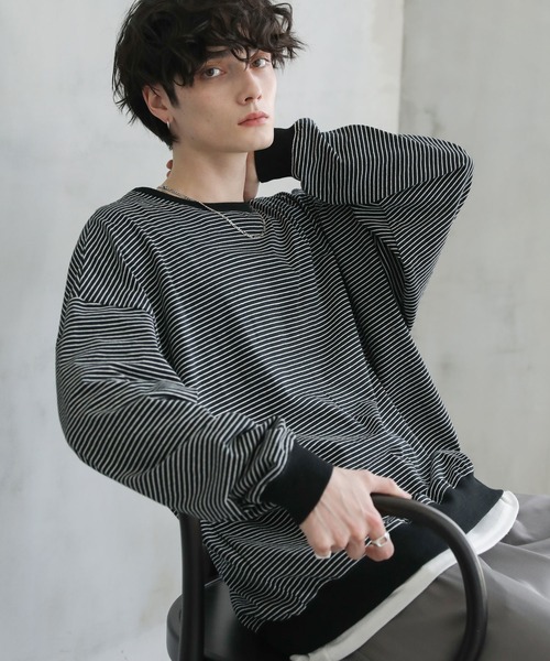 ASTRONOMY（アストロノミー）の「ドルマンスリーブポンチクルーネックプルオーバー（Tシャツ/カットソー・メンズ・チャコール/グレー/ホワイト×ブラック/ブラック/ホワイト/ブラック×ホワイト・S/M/L）」の16枚目の写真