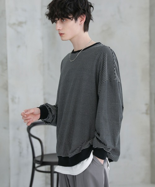 ASTRONOMY（アストロノミー）の「ドルマンスリーブポンチクルーネックプルオーバー（Tシャツ/カットソー・メンズ・チャコール/グレー/ホワイト×ブラック/ブラック/ホワイト/ブラック×ホワイト・S/M/L）」の14枚目の写真