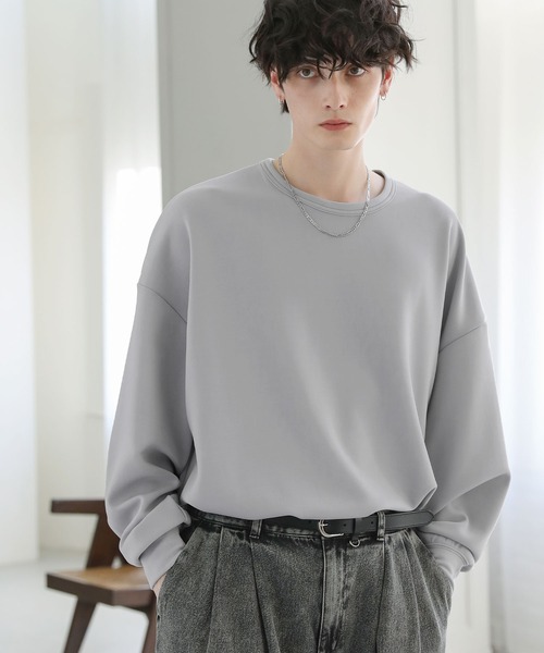 新品 25ss マメクロゴウチ クルーネック ニット トップス グレー S セール】【絶妙なゆるピタ/洗濯機可】ちくちくしにくい リブクルー