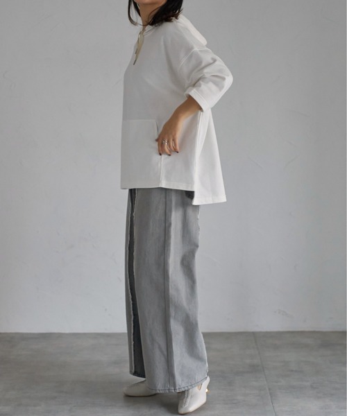 each（イーチ）の「センターシームフリンジ切替デニムパンツ（デニムパンツ・レディース・グレー・FREE）」の9枚目の写真