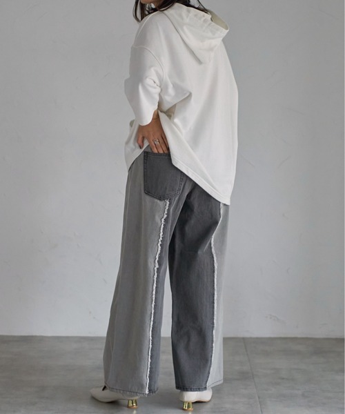 each（イーチ）の「センターシームフリンジ切替デニムパンツ（デニムパンツ・レディース・グレー・FREE）」の7枚目の写真