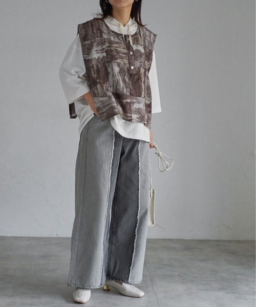 each（イーチ）の「センターシームフリンジ切替デニムパンツ（デニムパンツ・レディース・グレー・FREE）」の11枚目の写真