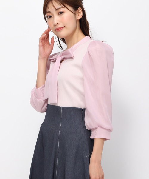 MISCH MASCH（ミッシュマッシュ）の「ブライトブラウス袖ボウタイニット/MM418315（ニット/セーター・レディース・ベージュ/ホワイト/イエロー/ピンク・ﾌﾘ-）」の4枚目の写真