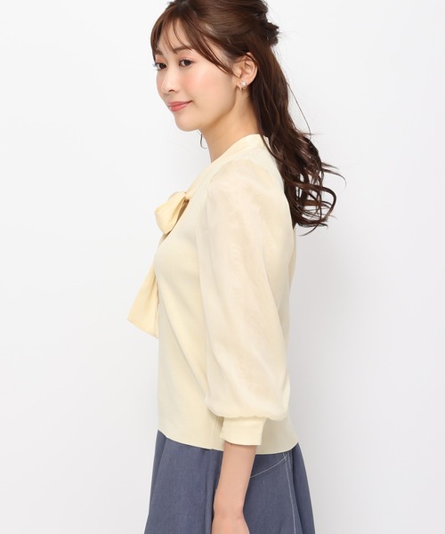MISCH MASCH（ミッシュマッシュ）の「ブライトブラウス袖ボウタイニット/MM418315（ニット/セーター・レディース・ベージュ/ホワイト/イエロー/ピンク・ﾌﾘ-）」の5枚目の写真