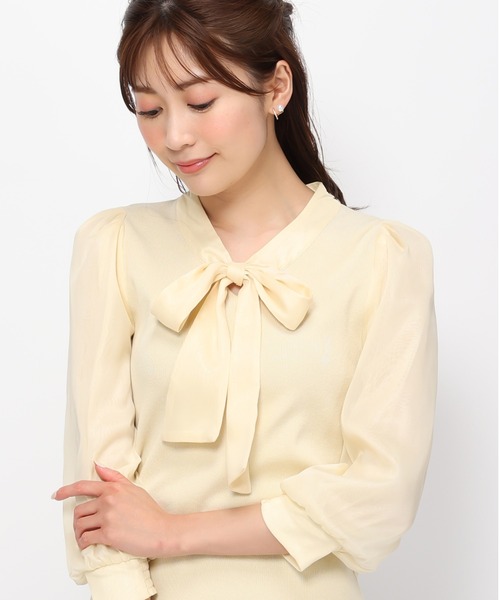 MISCH MASCH（ミッシュマッシュ）の「ブライトブラウス袖ボウタイニット/MM418315（ニット/セーター・レディース・ベージュ/ホワイト/イエロー/ピンク・ﾌﾘ-）」の8枚目の写真