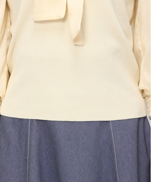 MISCH MASCH（ミッシュマッシュ）の「ブライトブラウス袖ボウタイニット/MM418315（ニット/セーター・レディース・ベージュ/ホワイト/イエロー/ピンク・ﾌﾘ-）」の9枚目の写真