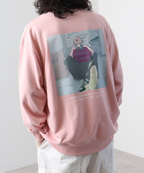 SUGGESTION(サジェッション)の「SUGGESTION エモ系グラフィックPT裏毛トレーナー(スウェット・メンズ・ピンク/ブラック/オフホワイト・L/M)」の3枚目の写真