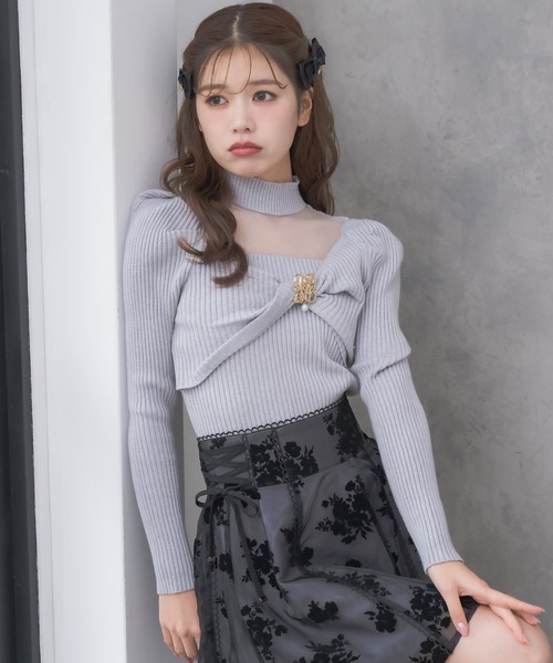 ROJITA シアーデコルテツイストリボンニット 新色追加】シアーデコルテツイストリボンニット（ニット/セーター