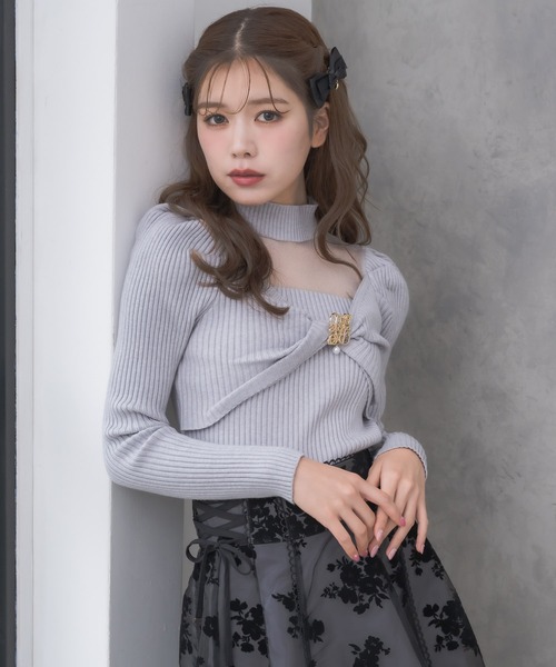 couture BY ROJITA シアーデコルテツイストリボンニット 新色追加】シアーデコルテツイストリボンニット（ニット