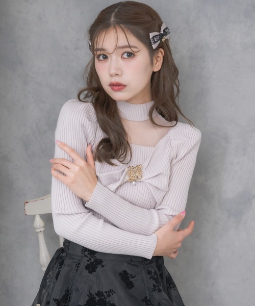 ROJITA シアーデコルテツイストリボンニット 新色追加】シアーデコルテツイストリボンニット（ニット/セーター