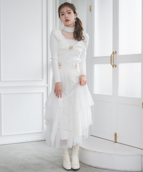 couture BY ROJITA(クチュールバイロジータ)の「【新色追加】シアーデコルテツイストリボンニット(ニット/セーター・レディース・ブラック/ホワイト/ピンクベージュ/グレー/ボルドー/ピンク系その他・FREE)」の9枚目の写真
