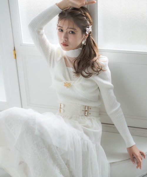 couture BY ROJITA シアーデコルテツイストリボンニット 新色追加】シアーデコルテツイストリボンニット（ニット
