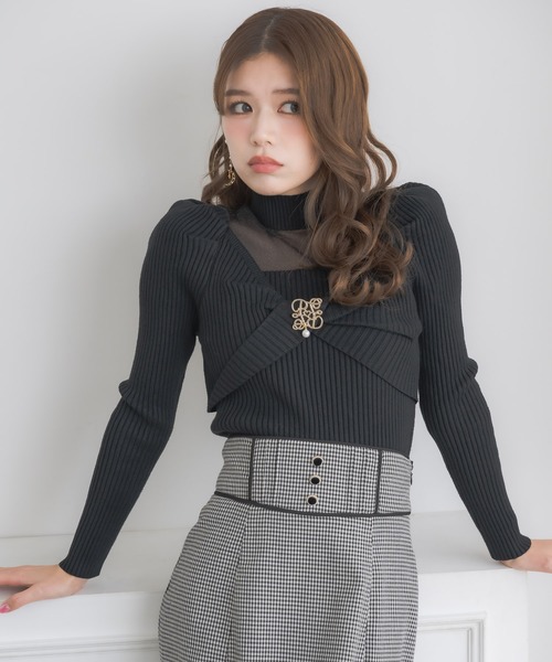 ロジータ ROJITA シアーデコルテツイストリボンニット 黒 地雷 ブラウス 新色追加】シアーデコルテツイストリボンニット（ニット/セーター