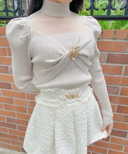 【couture BY ROJITA】シアーデコルテツイストリボンニット 新色追加】シアーデコルテツイストリボンニット（ニット