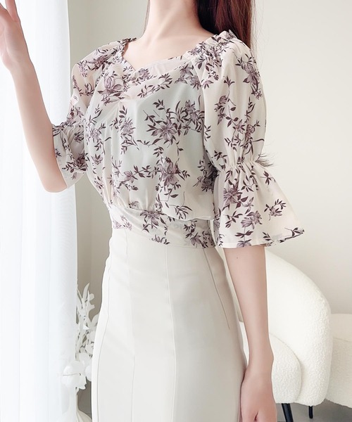 mily bilet(ミウィビレット)の「【mily bilet】着るだけで気分華やぐ♪花柄キャンディースリーブブラウス(シャツ/ブラウス・レディース・ピンク/アイボリー/ブラック・MEDIUM/SMALL/LARGE/X-LARGE)」の15枚目の写真