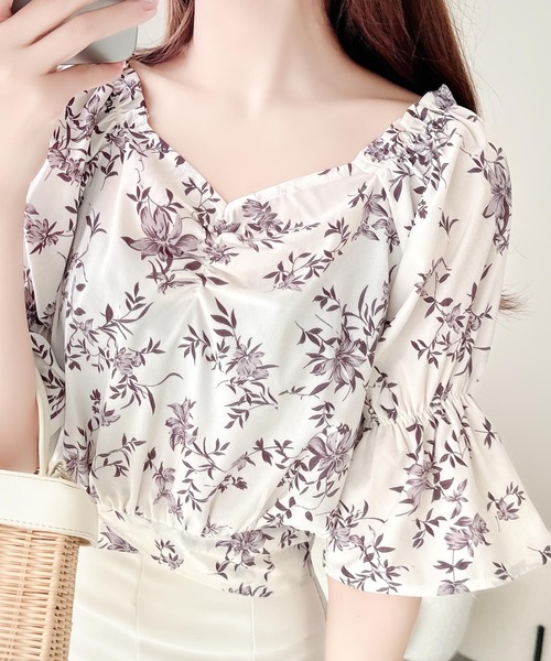 mily bilet(ミウィビレット)の「【mily bilet】着るだけで気分華やぐ♪花柄キャンディースリーブブラウス(シャツ/ブラウス・レディース・ピンク/アイボリー/ブラック・MEDIUM/SMALL/LARGE/X-LARGE)」の8枚目の写真