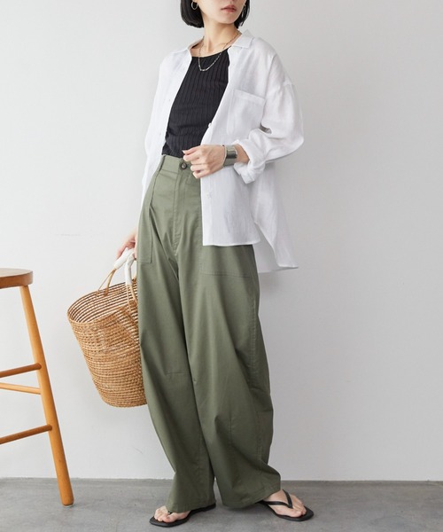 ドゥ アルシーヴ DOUX ARCHIVES European Flax リネンシャツ （BEG） セール】ウォッシャブルリネンライクV開きタックブラウス