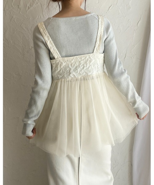 She's Closet(シーズクローゼット)の「ダブルジップアップチュールドッキングふくれジャガードペプラムビスチェキャミソール(ベスト・レディース・アイボリー/グレー/ブラック・FREE)」の6枚目の写真