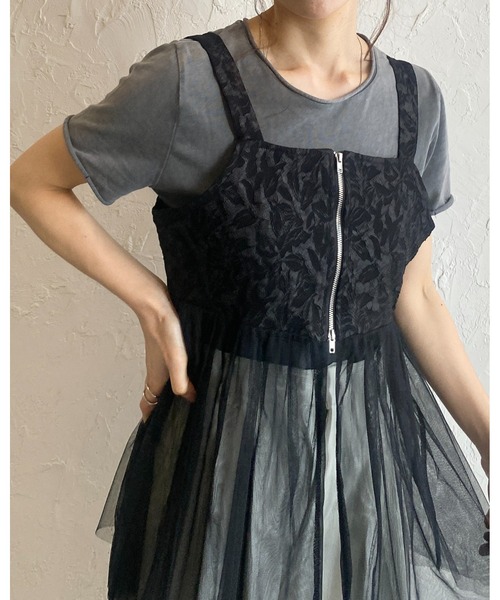 She's Closet(シーズクローゼット)の「ダブルジップアップチュールドッキングふくれジャガードペプラムビスチェキャミソール(ベスト・レディース・アイボリー/グレー/ブラック・FREE)」の10枚目の写真