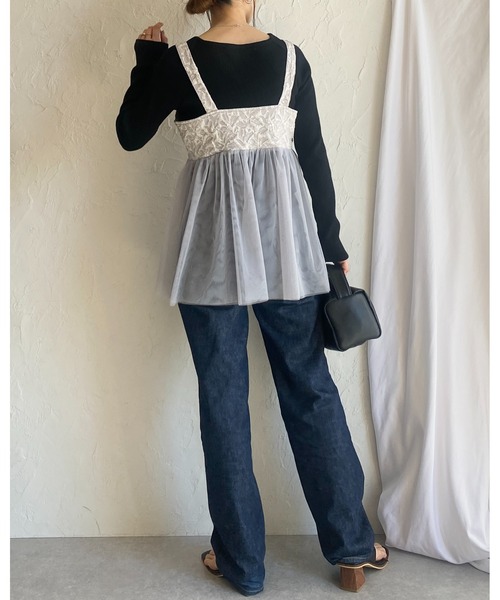 She's Closet(シーズクローゼット)の「ダブルジップアップチュールドッキングふくれジャガードペプラムビスチェキャミソール(ベスト・レディース・アイボリー/グレー/ブラック・FREE)」の14枚目の写真