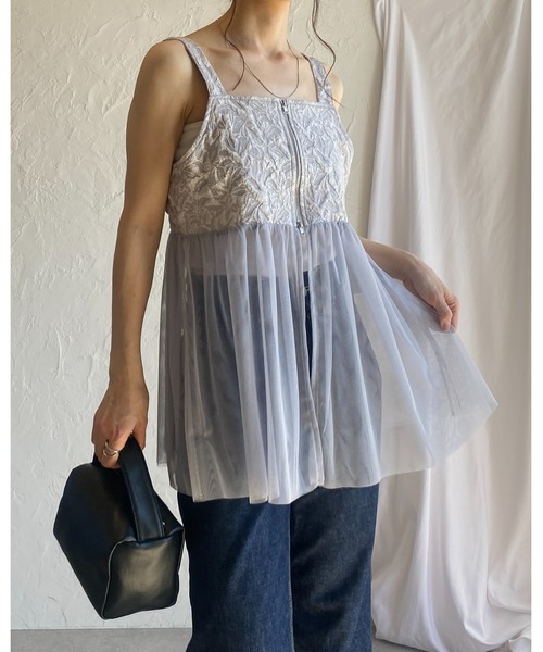 She's Closet(シーズクローゼット)の「ダブルジップアップチュールドッキングふくれジャガードペプラムビスチェキャミソール(ベスト・レディース・アイボリー/グレー/ブラック・FREE)」の15枚目の写真