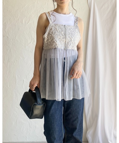 She's Closet(シーズクローゼット)の「ダブルジップアップチュールドッキングふくれジャガードペプラムビスチェキャミソール(ベスト・レディース・アイボリー/グレー/ブラック・FREE)」の16枚目の写真