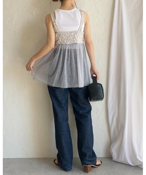 She's Closet(シーズクローゼット)の「ダブルジップアップチュールドッキングふくれジャガードペプラムビスチェキャミソール(ベスト・レディース・アイボリー/グレー/ブラック・FREE)」の17枚目の写真