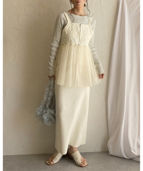 She's Closet(シーズクローゼット)の「ダブルジップアップチュールドッキングふくれジャガードペプラムビスチェキャミソール(ベスト・レディース・アイボリー/グレー/ブラック・FREE)」の22枚目の写真