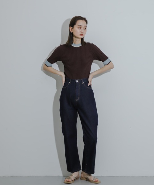 SENSE OF PLACE by URBAN RESEARCH（センスオブプレイスバイアーバンリサーチ）の「バイカラーコンパクトセーター(5分袖)（ニット/セーター・レディース・ライトグレー/ブラック/ライトブルー/アイボリー/ネイビー/ブラウン・ONE）」の14枚目の写真