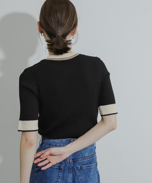SENSE OF PLACE by URBAN RESEARCH（センスオブプレイスバイアーバンリサーチ）の「バイカラーコンパクトセーター(5分袖)（ニット/セーター・レディース・ライトグレー/ブラック/ライトブルー/アイボリー/ネイビー/ブラウン・ONE）」の21枚目の写真