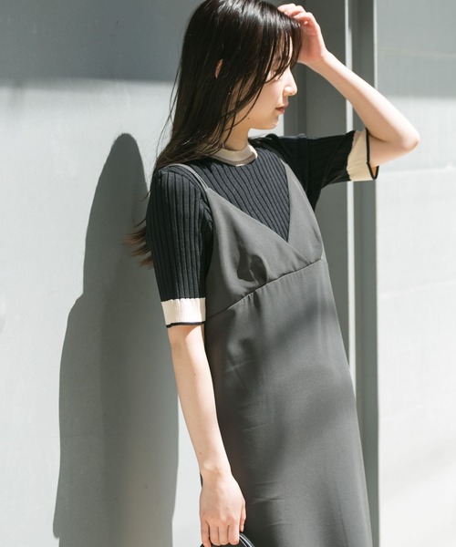 SENSE OF PLACE by URBAN RESEARCH（センスオブプレイスバイアーバンリサーチ）の「バイカラーコンパクトセーター(5分袖)（ニット/セーター・レディース・ライトグレー/ブラック/ライトブルー/アイボリー/ネイビー/ブラウン・ONE）」の9枚目の写真