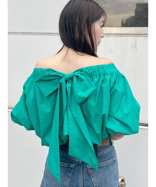 MERCURYDUO（マーキュリーデュオ）の「バックリボンボリュームバルーンブラウス（シャツ/ブラウス・レディース・ブラック/グリーン/オフホワイト・FREE）」の3枚目の写真