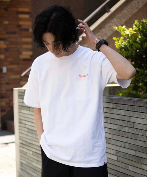 UNIVERSAL OVERALL(ユニバーサルオーバーオール)の「刺しゅうTシャツ / UNIV EMBROIDERY PK T(Tシャツ/カットソー・メンズ・クリーム/ブラック/ホワイト・M/XL/L)」の17枚目の写真