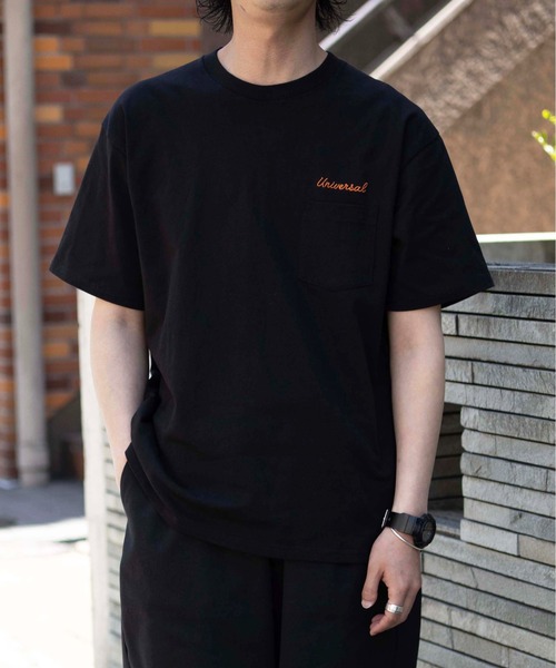 UNIVERSAL OVERALL(ユニバーサルオーバーオール)の「刺しゅうTシャツ / UNIV EMBROIDERY PK T(Tシャツ/カットソー・メンズ・クリーム/ブラック/ホワイト・M/XL/L)」の8枚目の写真