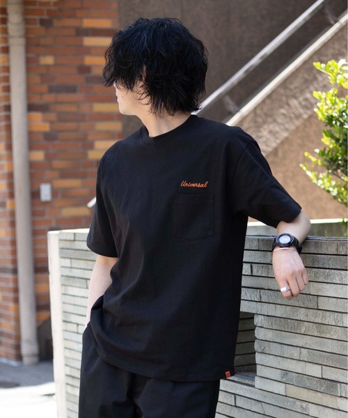 UNIVERSAL OVERALL(ユニバーサルオーバーオール)の「刺しゅうTシャツ / UNIV EMBROIDERY PK T(Tシャツ/カットソー・メンズ・クリーム/ブラック/ホワイト・M/XL/L)」の9枚目の写真