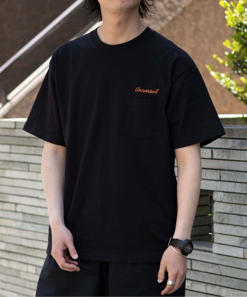UNIVERSAL OVERALL(ユニバーサルオーバーオール)の「刺しゅうTシャツ / UNIV EMBROIDERY PK T(Tシャツ/カットソー・メンズ・クリーム/ブラック/ホワイト・M/XL/L)」の11枚目の写真
