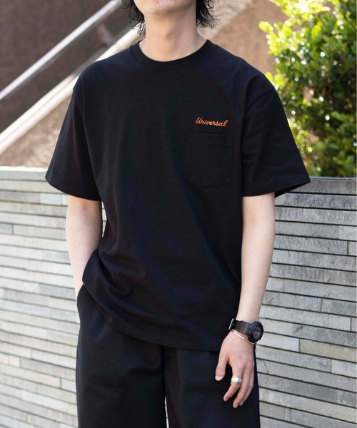 UNIVERSAL OVERALL(ユニバーサルオーバーオール)の「刺しゅうTシャツ / UNIV EMBROIDERY PK T(Tシャツ/カットソー・メンズ・クリーム/ブラック/ホワイト・M/XL/L)」の14枚目の写真