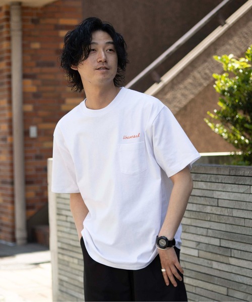 UNIVERSAL OVERALL(ユニバーサルオーバーオール)の「刺しゅうTシャツ / UNIV EMBROIDERY PK T(Tシャツ/カットソー・メンズ・クリーム/ブラック/ホワイト・M/XL/L)」の18枚目の写真