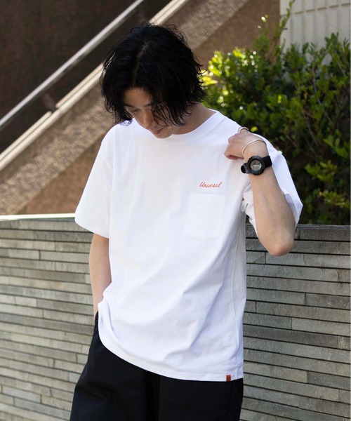 UNIVERSAL OVERALL(ユニバーサルオーバーオール)の「刺しゅうTシャツ / UNIV EMBROIDERY PK T(Tシャツ/カットソー・メンズ・クリーム/ブラック/ホワイト・M/XL/L)」の19枚目の写真