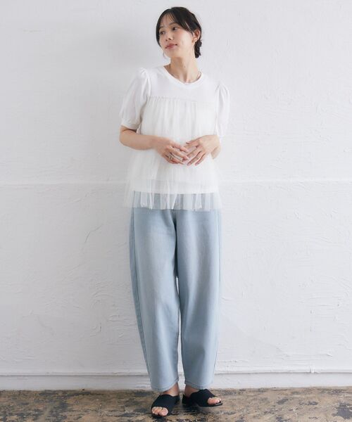 RETRO GIRL(レトロガール)の「チュールドッキングTEE(Tシャツ/カットソー・レディース・ライトオレンジ系/オフホワイト/チャコールグレー・FREE)」の4枚目の写真