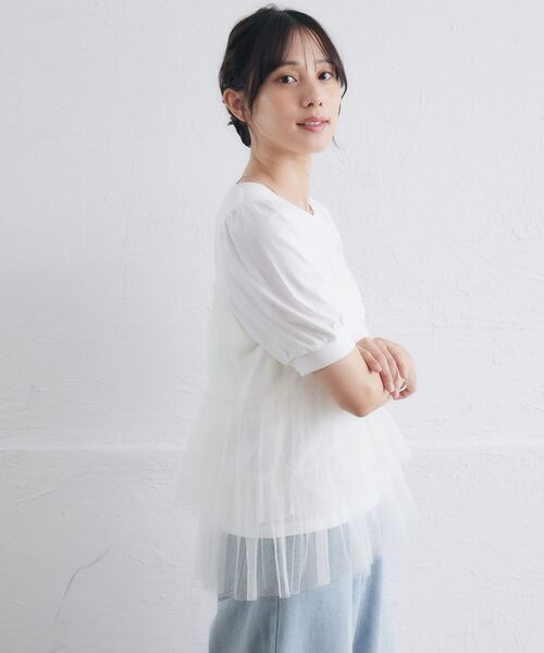 RETRO GIRL(レトロガール)の「チュールドッキングTEE(Tシャツ/カットソー・レディース・ライトオレンジ系/オフホワイト/チャコールグレー・FREE)」の9枚目の写真