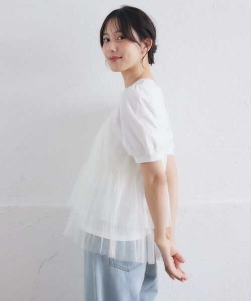 RETRO GIRL(レトロガール)の「チュールドッキングTEE(Tシャツ/カットソー・レディース・ライトオレンジ系/オフホワイト/チャコールグレー・FREE)」の10枚目の写真
