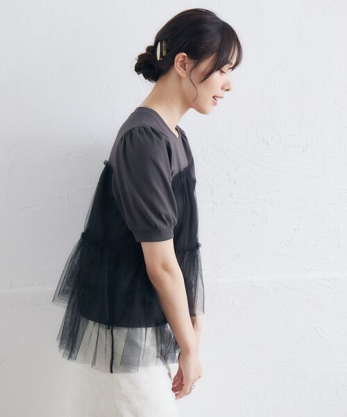 RETRO GIRL(レトロガール)の「チュールドッキングTEE(Tシャツ/カットソー・レディース・ライトオレンジ系/オフホワイト/チャコールグレー・FREE)」の16枚目の写真